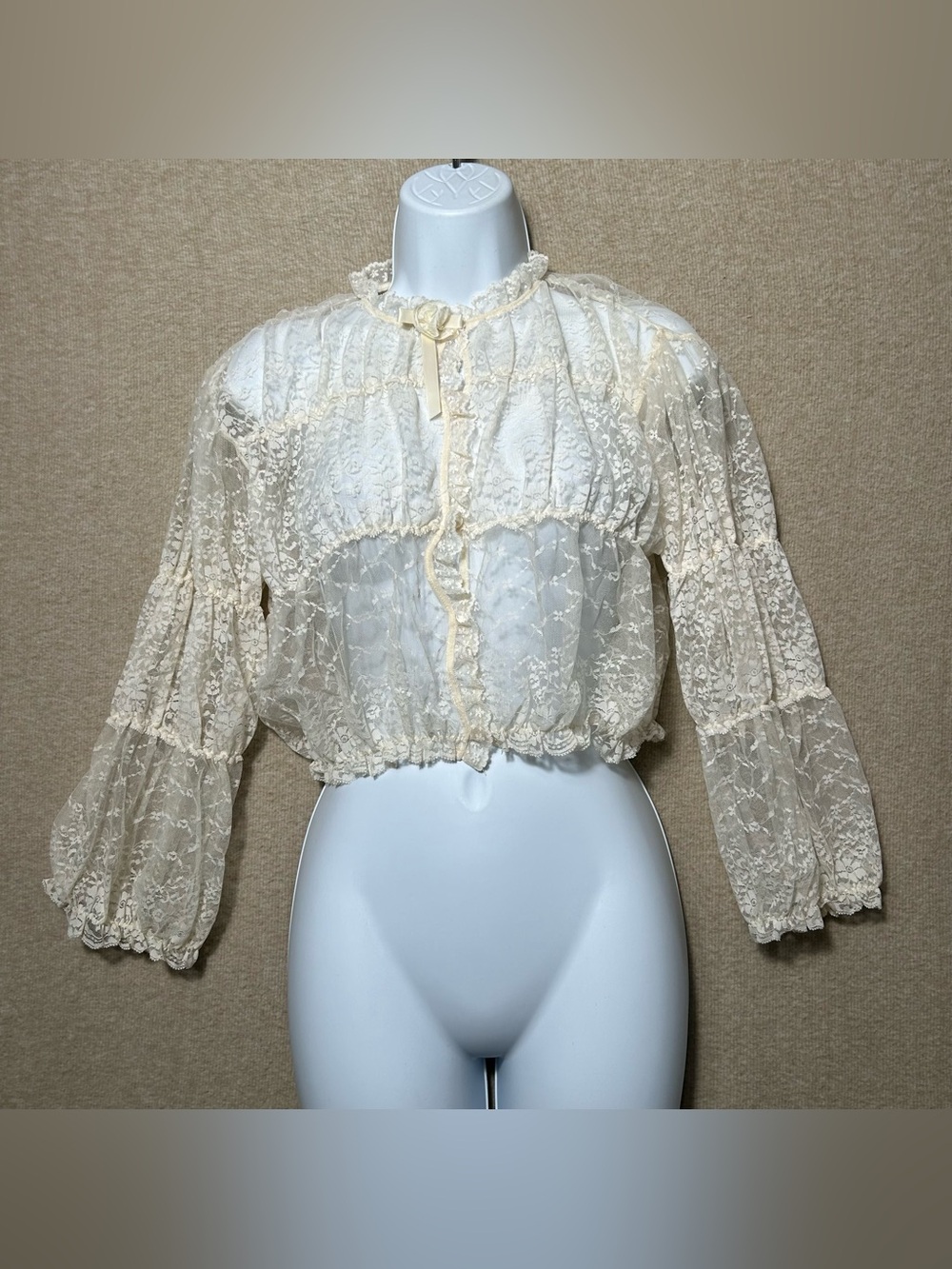 Vintage‎ Stan Herman Union ILGWU Blouse Small Ivory Lace Crop Victorian USA Top